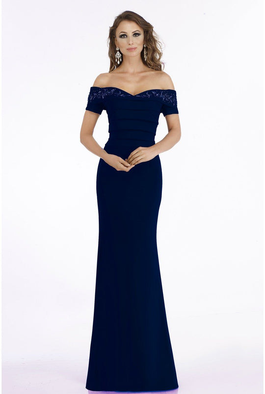 Gia Franco - 12916 Off-Shoulder Pleated Evening Gown In Blue