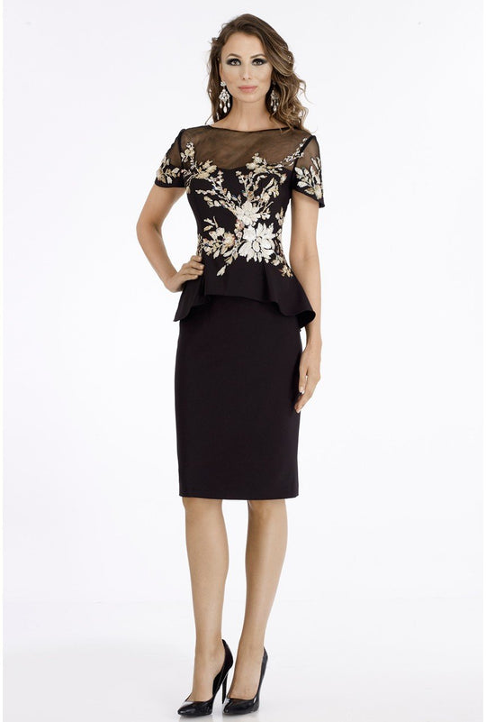 Gia Franco - 12917 Sequined Illusion Peplum Cocktail Dress In Black