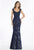 Gia Franco - 12919 Lace Plunging V-neck Trumpet Dress In Blue