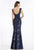 Gia Franco - 12919 Lace Plunging V-neck Trumpet Dress In Blue