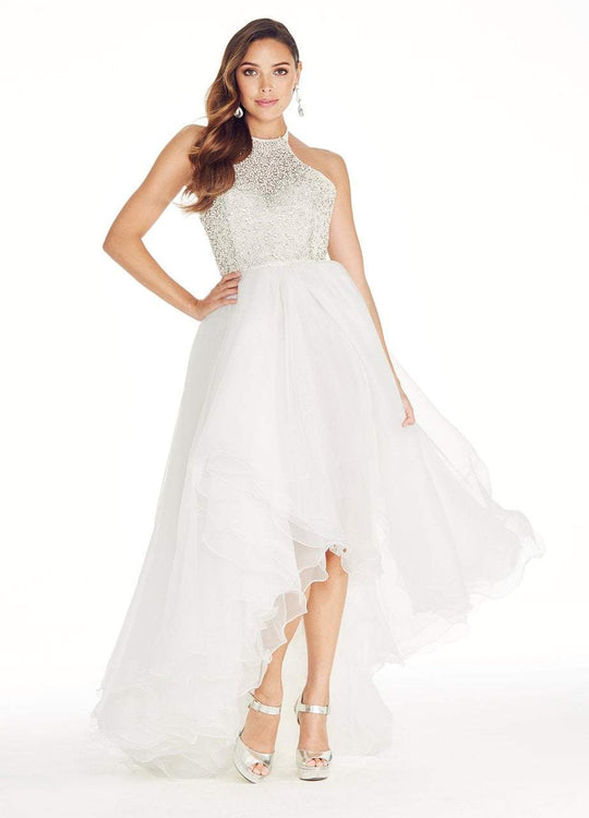 Ashley Lauren - 1291 Beaded High Low Evening Dress in White