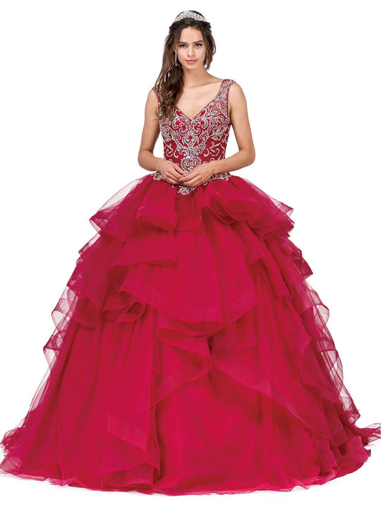 Dancing Queen - 1292 Elegant Embellished V-neck Quinceanera Ballgown In Red