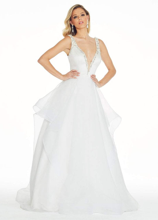 Ashley Lauren - 1292 Beaded Silk Organza Evening Dress in White