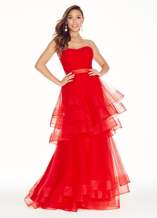 Ashley Lauren - 1293 Strapless Layered Tulle A-line Dress in Red