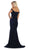 May Queen - MQ1596 Allover Lace Off Shoulder Lace Up back Mermaid Gown In Blue