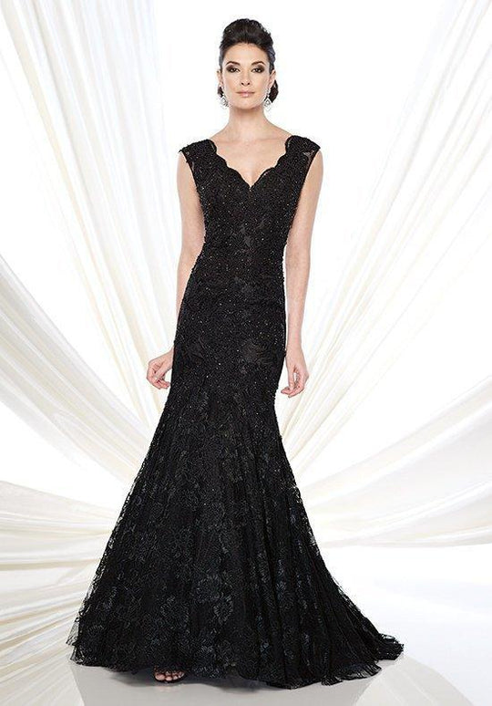 Ivonne D for Mon Cheri - 215D08 Scalloped Lace Mermaid Evening Gown  in Black