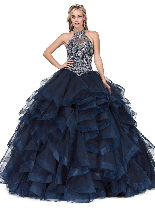 Dancing Queen - 1300 Sleeveless Jeweled Halter Quinceanera Ballgown