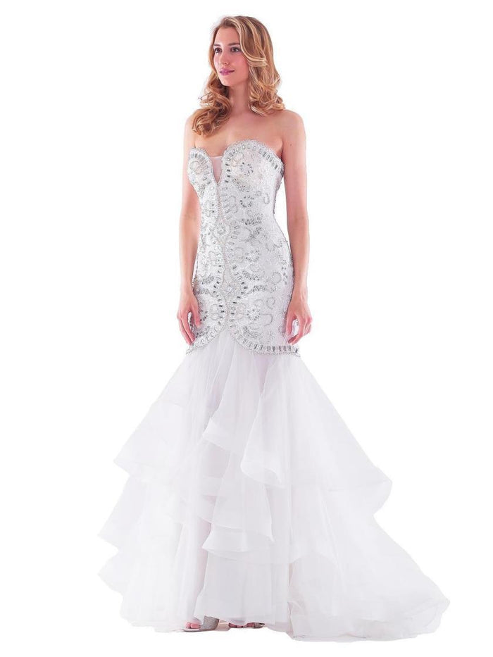 1300C Strapless Beaded Mermaid Gown In White