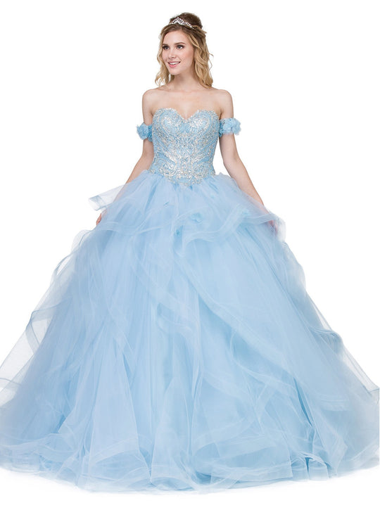 Dancing Queen - 1301 Embellished Sweetheart Ruffled Ballgown in Blue