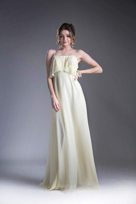 Cinderella Divine - 13010 Straight Across Chiffon A-Line Evening Dress In Yellow