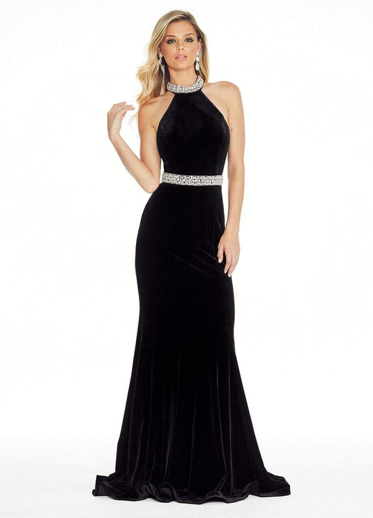 Ashley Lauren - 1302 Beaded Velvet Halter Prom Dress in Black