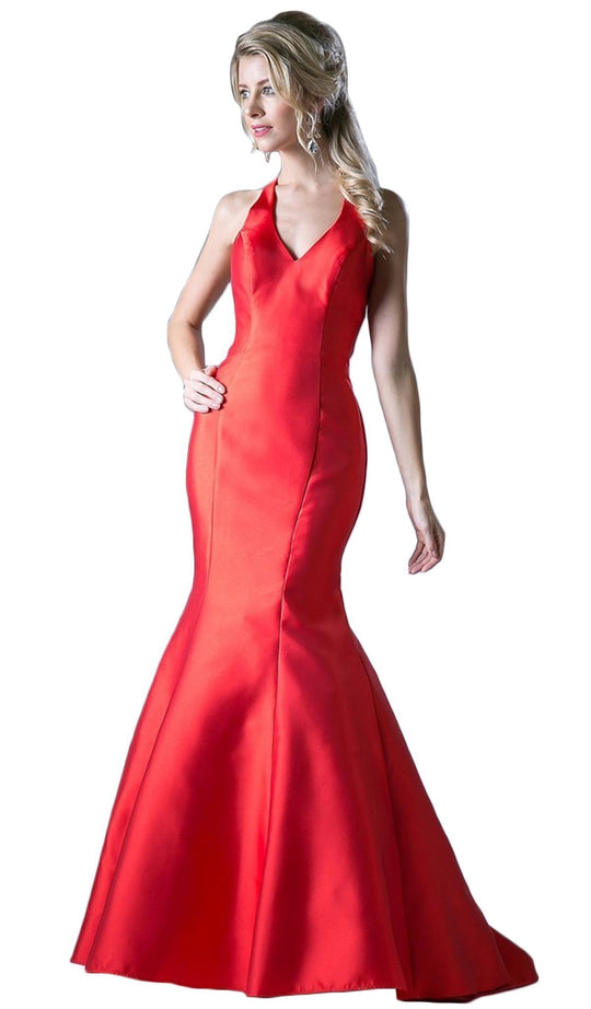 Cinderella Divine - 13038 Racerback Cutout Satin Mermaid Evening Gown  in Red