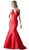 Cinderella Divine - Sleeveless Low V-Neck Satin Trumpet Evening Gown in Red