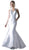 Cinderella Divine - Sleeveless Low V-Neck Satin Trumpet Evening Gown in White