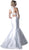 Cinderella Divine - Sleeveless Low V-Neck Satin Trumpet Evening Gown in White
