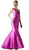 Cinderella Divine - Sleeveless Low V-Neck Satin Trumpet Evening Gown in Pink