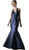 Cinderella Divine - Sleeveless Low V-Neck Satin Trumpet Evening Gown in Blue