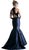 Cinderella Divine - Sleeveless Low V-Neck Satin Trumpet Evening Gown in Blue