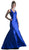 Cinderella Divine - Sleeveless Low V-Neck Satin Trumpet Evening Gown in Blue