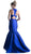 Cinderella Divine - Sleeveless Low V-Neck Satin Trumpet Evening Gown in Blue