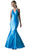 Cinderella Divine - Sleeveless Low V-Neck Satin Trumpet Evening Gown in Blue