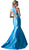 Cinderella Divine - Sleeveless Low V-Neck Satin Trumpet Evening Gown in Blue