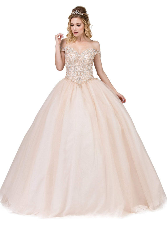 Dancing Queen - 1304 Crystal Beaded Off-Shoulder Quinceanera Ballgown