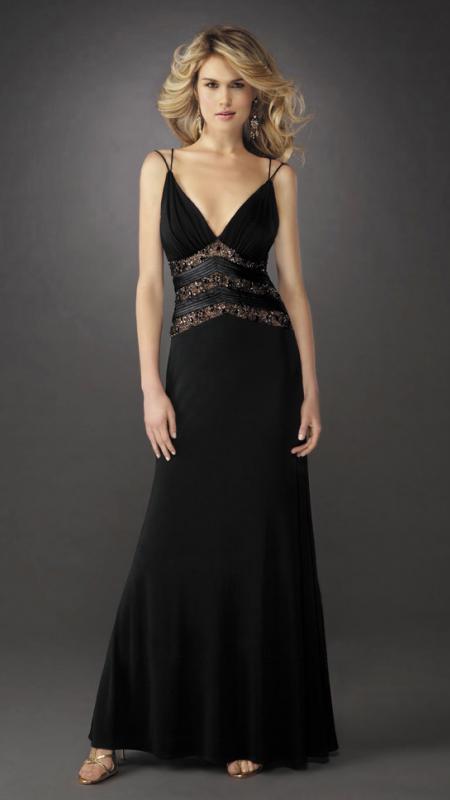 La Femme - Double Strap Sleeveless Sheath Evening Dress 13057 In Black
