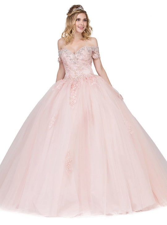 Dancing Queen - 1306 Beaded Off-Shoulder Quinceanera Gown In Pink