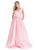 Ashley Lauren - 1306 Brocade Ball Gown with Beaded Belt in Pink