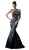 Cinderella Divine - 13118 Beaded High Halter Satin Mermaid Gown In Black and Pink