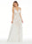 Ashley Lauren - 1311 Embroidered Plunging V-neck Organza A-line Dress in White