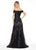 Ashley Lauren - 1312 Off Shoulder Fitted Embroidered Tulle Gown in Black