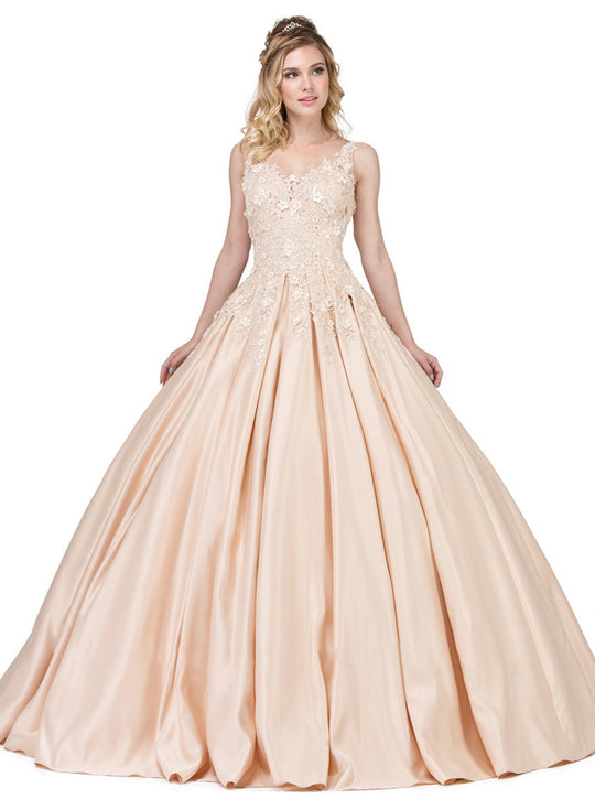 Dancing Queen - 1314 Floral Appliqued Quinceanera Dress In Neutral