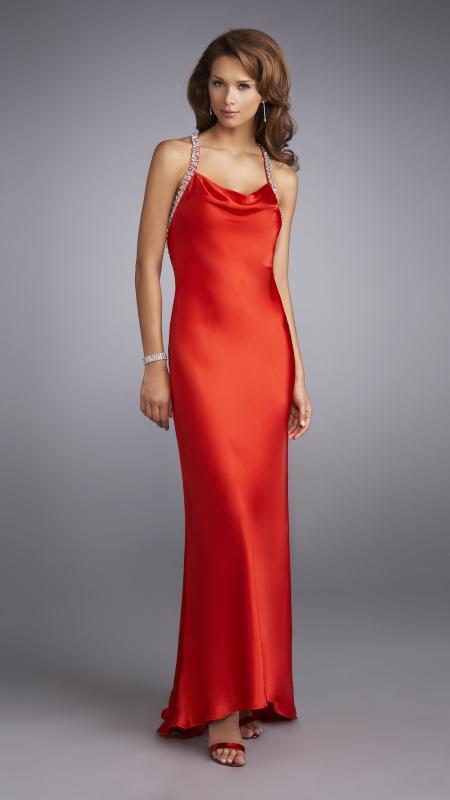 La Femme - Sleek Long Dress with Sparkling Strap 13186 in Red
