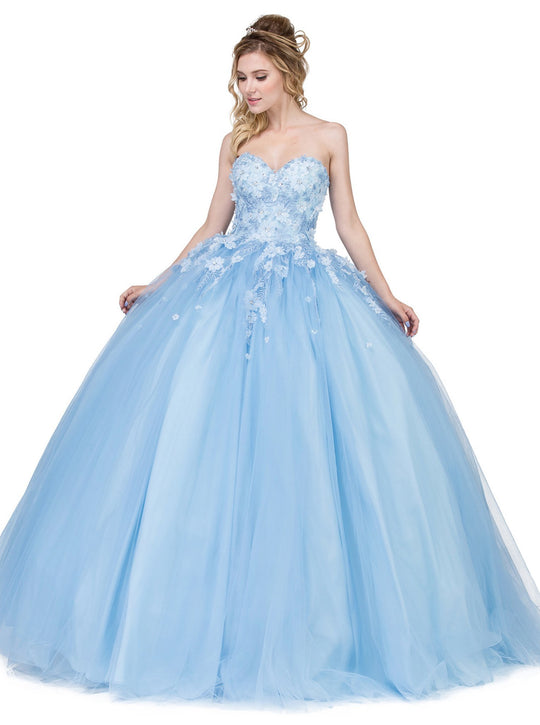 Dancing Queen - 1320 Floral Applique Sweetheart Quinceanera Ballgown