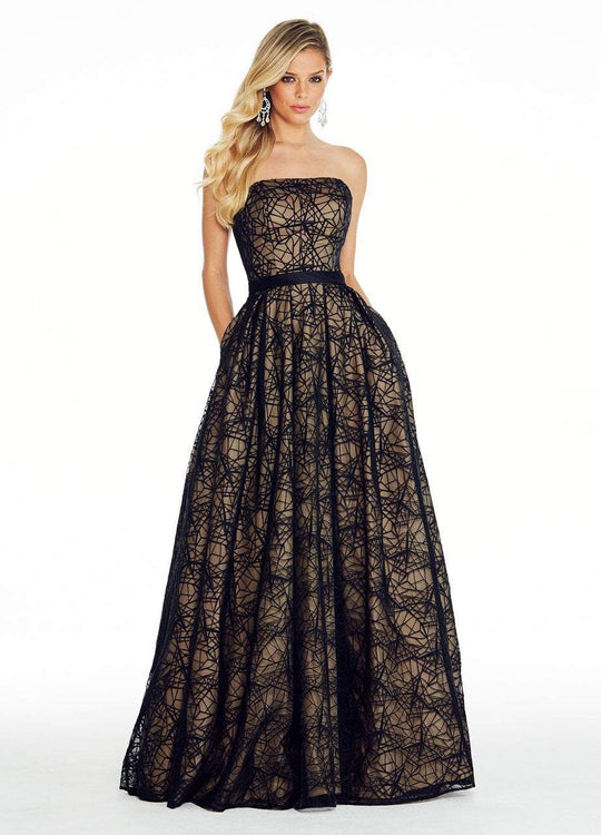 Ashley Lauren - 1322 Embroidered Straight Across Neck Ballgown in Black and Neutral