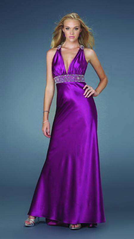 La Femme - Sleek Dress with Plunging V-Neckline 13238 in Purple