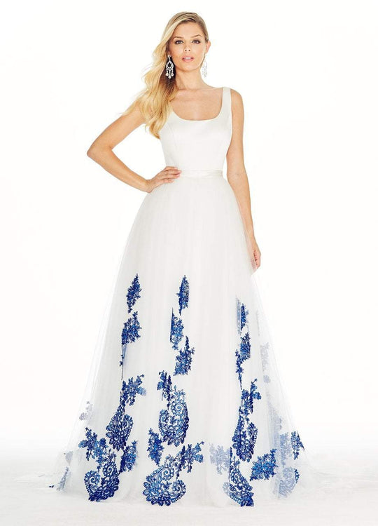Ashley Lauren - 1323 Embroidered Lace Applique Tulle Ballgown in White and Blue