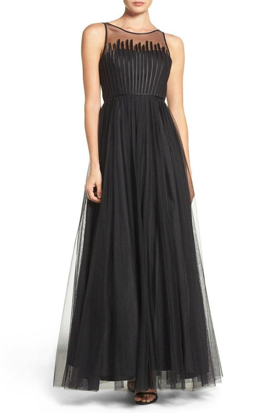 Aidan Mattox - Illusion Neckline Mesh Evening Dress MD1E200096 in Black