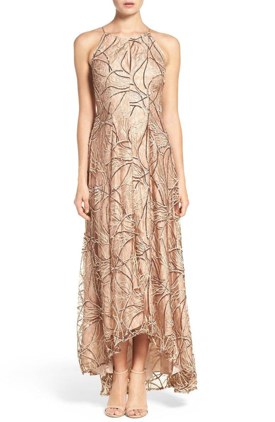 Aidan Mattox - Halter Neckline Embellished High Low Dress 54473990 in Brown