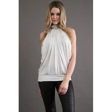 Savee Couture - Shimmer Drape Front with Rhinestone Choker in White