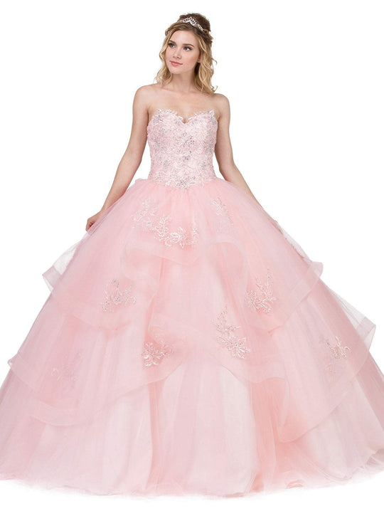 Dancing Queen - 1328 Strapless Embellished Sweetheart Ballgown In Pink