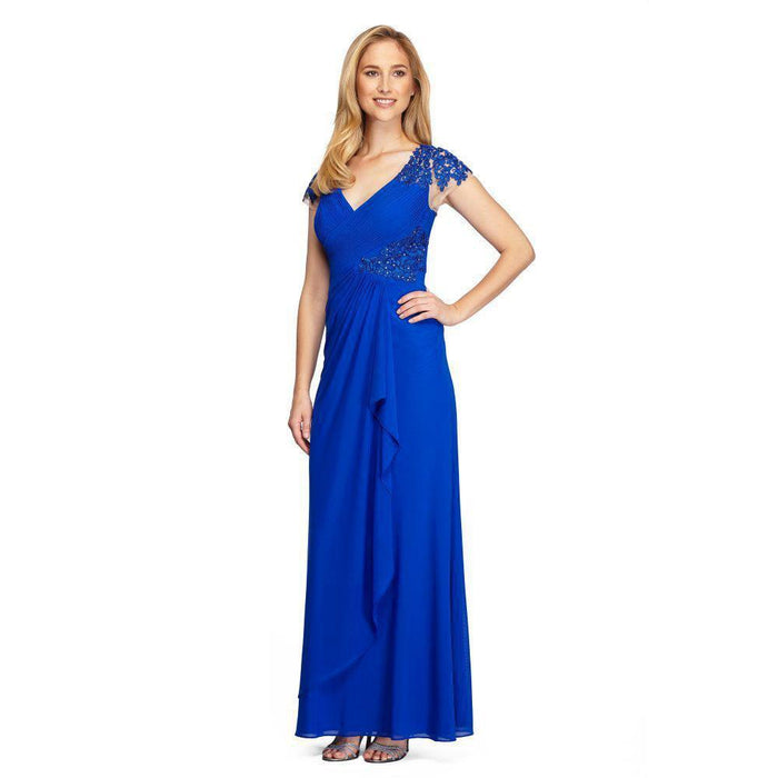 Alex Evenings - 132860 Embroidered Side Cascade Long Gown in Blue and Neutral