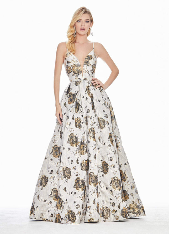 Ashley Lauren - 1328 Deep V-neck Brocade Ballgown In Multi-Color