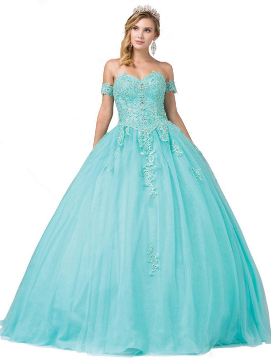 Dancing Queen - 1332 Beaded Sweetheart Bodice Corset Ballgown In Blue and Green