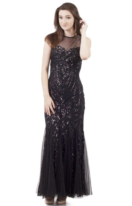 Cachet - Sequined Long Dress 57753 in Black