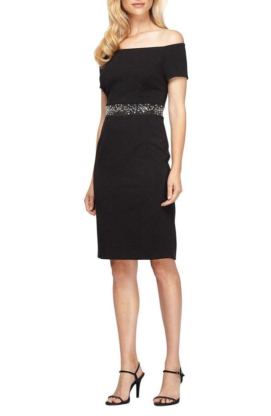 Alex Evenings - 160077 Off Shoulder Short Sleeved Sheath Dress in Black
