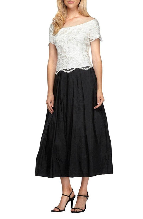 Alex Evenings - 117372 Scoop Embroidered Mesh Dress in Black and White