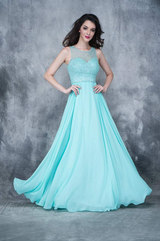 Nina Canacci - 1333 Embellished Illusion Jewel A-line Dress In Green